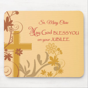 Personalise, Jubilee Anniversary Nun Cross, Swirls Mouse Mat
