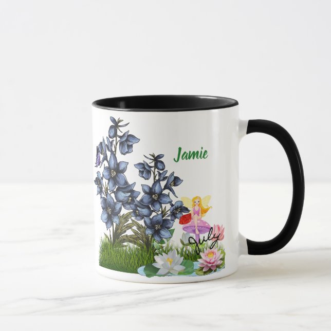 Personalise July Birth Flowers & Stone Mug (Right)