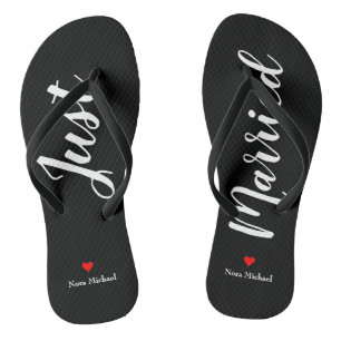 Personalise Just Married Flip Flops in black