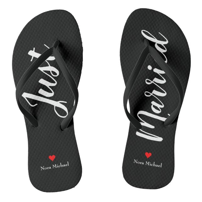 Personalise Just Married Flip Flops in black (Footbed)
