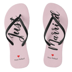 Personalise Just Married Flip Flops in pale pink