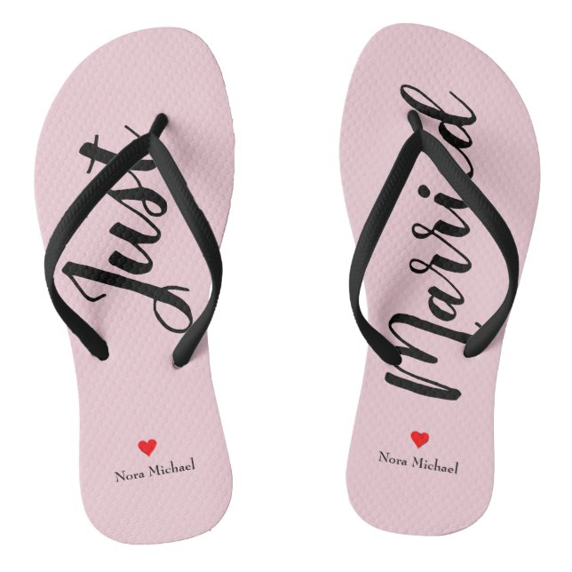 Personalise Just Married Flip Flops in pale pink (Footbed)