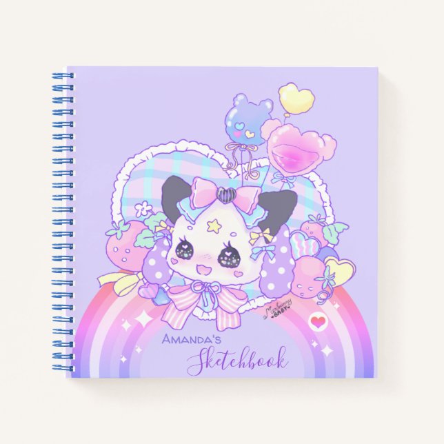 Personalise - kawaii cute kitty bunny, purple notebook (Front)