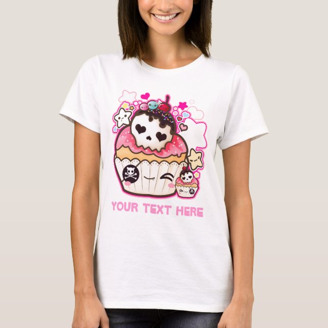 Personalise Kawaii skull cupcake T-Shirt (Front)