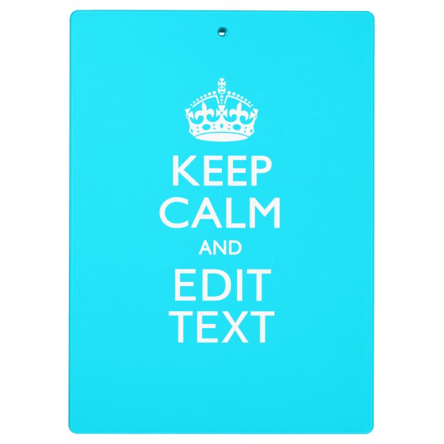 Personalise Keep Calm Your Text Turquoise Blue Clipboard (Back)