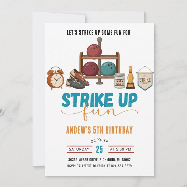 Personalise Kids bowling Birthday party  Invitation (Front)