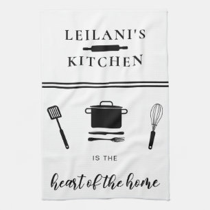 Personalise Kitchen Heart Home White Tea Towel
