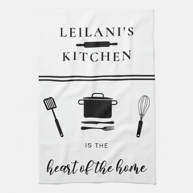 Personalise Kitchen Heart Home White Tea Towel (Vertical)