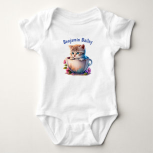 Personalise Kitten in a tea cup Baby Bodysuit
