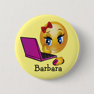 Personalise Laptop Emoji Girl  6 Cm Round Badge