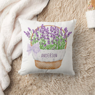Personalise Lavender Floral Purple Green Basket Cushion