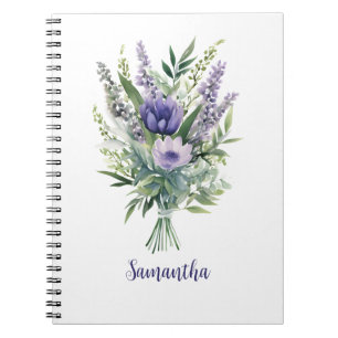 Personalise Lavender Purple Flowers Eucalyptus Notebook
