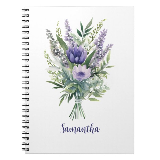Personalise Lavender Purple Flowers Eucalyptus Notebook (Front)