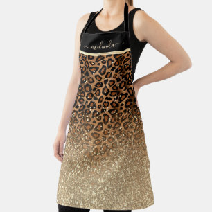 Personalise Leopard Glitter Animal Print Apron