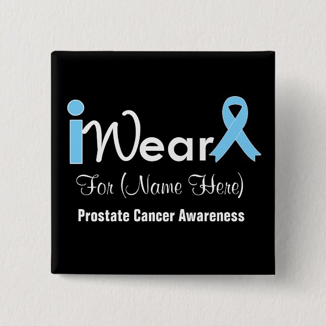 Personalise Light Blue Ribbon Prostate Cancer 15 Cm Square Badge (Front)