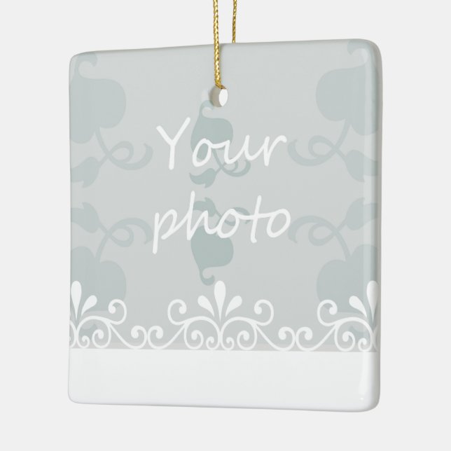 Personalise Light blue White Swirls Wedding Photo Ceramic Tree Decoration (Left)