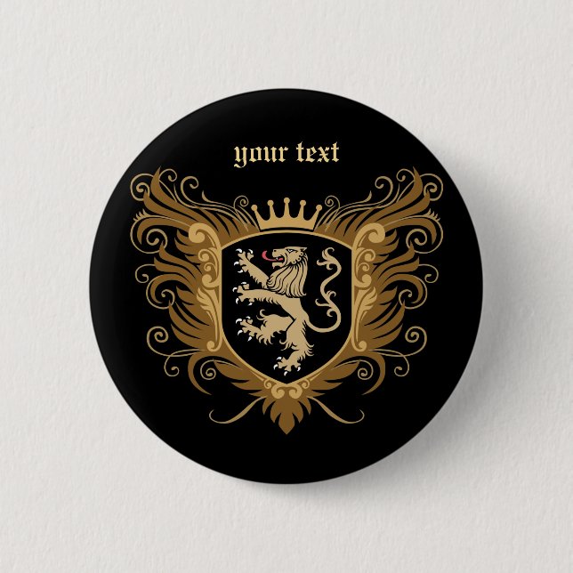 Personalise Lion Crest [dark] 6 Cm Round Badge (Front)