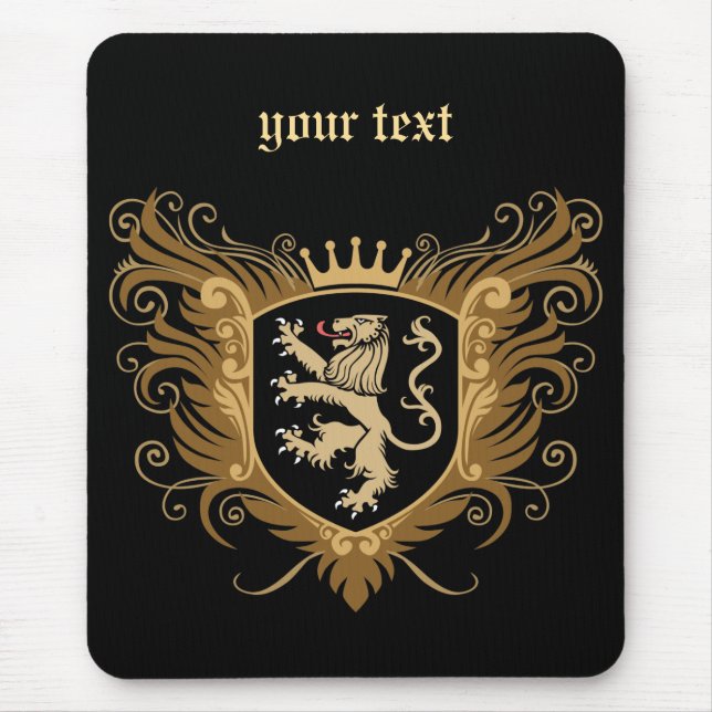 Personalise Lion Crest [dark] Mouse Mat (Front)