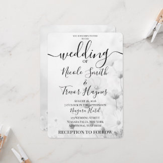 Personalise: Little B&W Flowers Wedding Invitation
