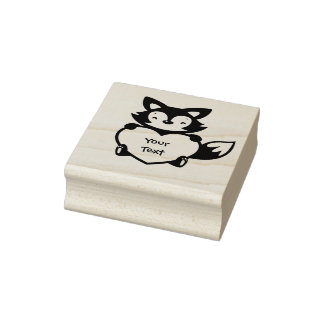 Personalise - Little Fox Holding Heart Rubber Stamp