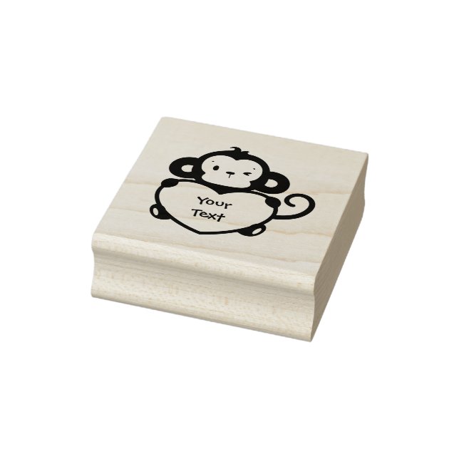 Personalise - Little Monkey Holding Heart Rubber Stamp (Stamp)
