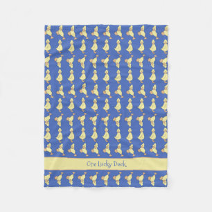 Personalise Little Yellow Duck Cute Baby Kids Blue Fleece Blanket
