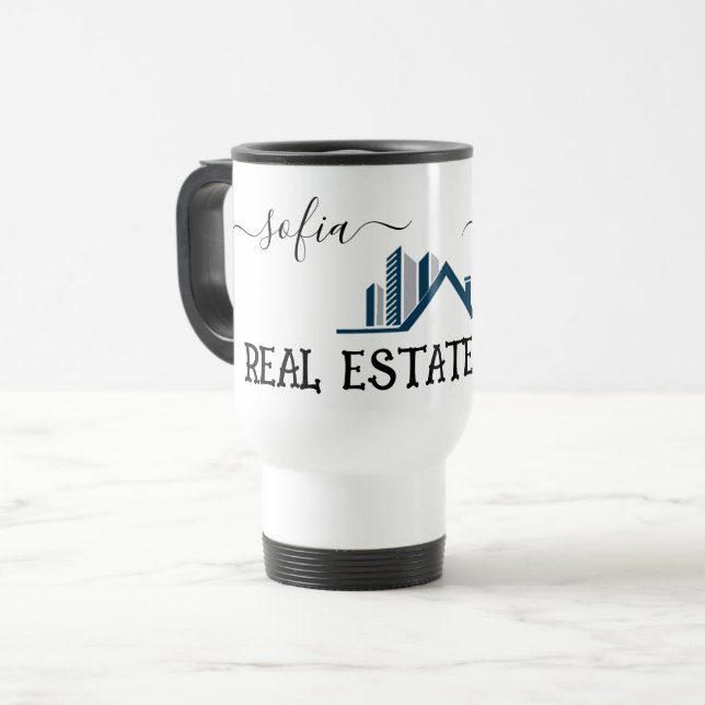 Personalise Logo Real Estate Agent Small Business  Travel Mug (Front Left)