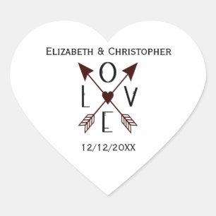Personalise Love Arrows Wedding Engagement Heart Sticker