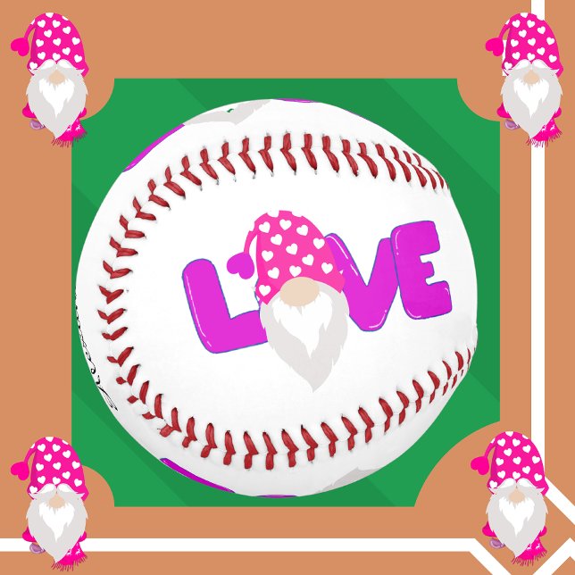 Personalise Love Gnome Heart Pink  Purple Baseball (Creator Uploaded)