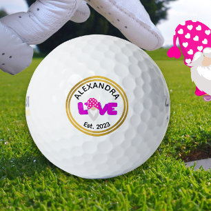 Personalise Love Gnome Heart Pink  Purple   Golf Balls