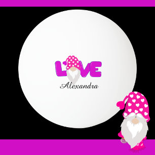 Personalise Love Gnome Heart Pink Purple Ping Pong Ball