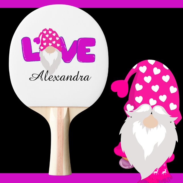 Personalise Love Gnome Heart Pink  Purple   Ping Pong Paddle (Creator Uploaded)
