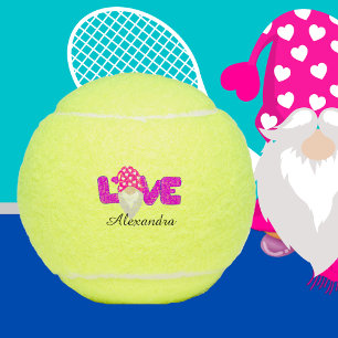Personalise Love Gnome Heart Pink  Purple Tennis Balls