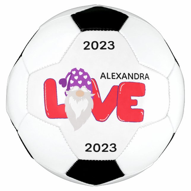 Personalise Love Gnome Heart Red Purple  Soccer Football (Front)