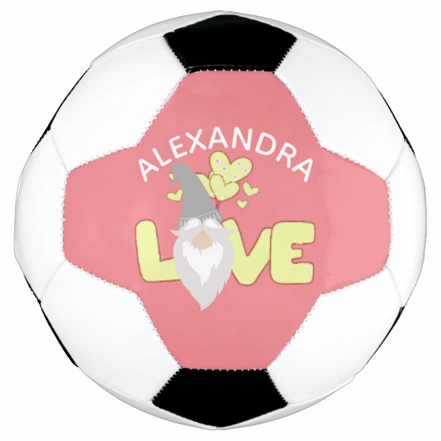 Personalise Love Gnome Heart Yellow And Grey Football (Front)