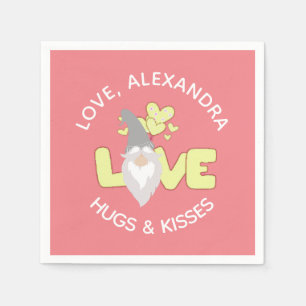 Personalise Love Gnome Heart Yellow And Grey  Napkin