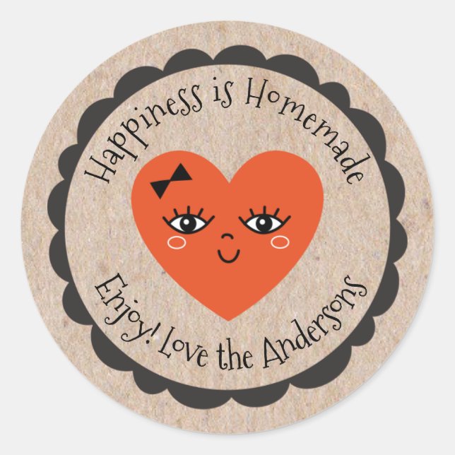 Personalise Made with Love Kraft Cute Heart Classic Round Sticker (Front)
