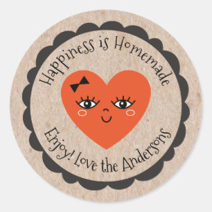 Personalise Made with Love Kraft Cute Heart Classic Round Sticker