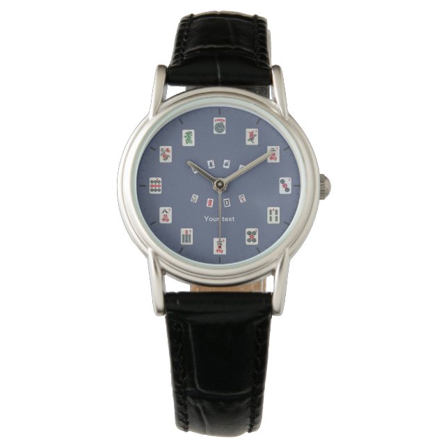 Personalise MahJong tiles design on dark blue  Watch (Front)
