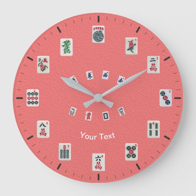 Personalise MahJong tiles design on pink Large Clock (Front)