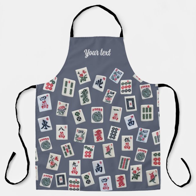 Personalise MahJongg tiles design on dark blue Apron (Front)