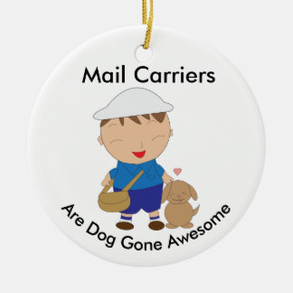 Personalise Mail Carrier Postal Worker Brown Dog Ceramic Tree Decoration