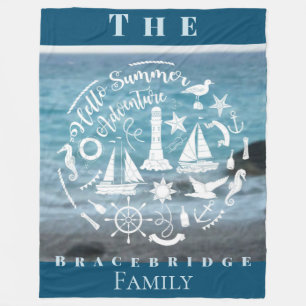 Personalise Marine Theme Hello Summer Adventure  Fleece Blanket
