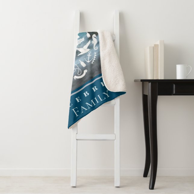 Personalise Marine Theme Hello Summer Adventure    Sherpa Blanket (In Situ)