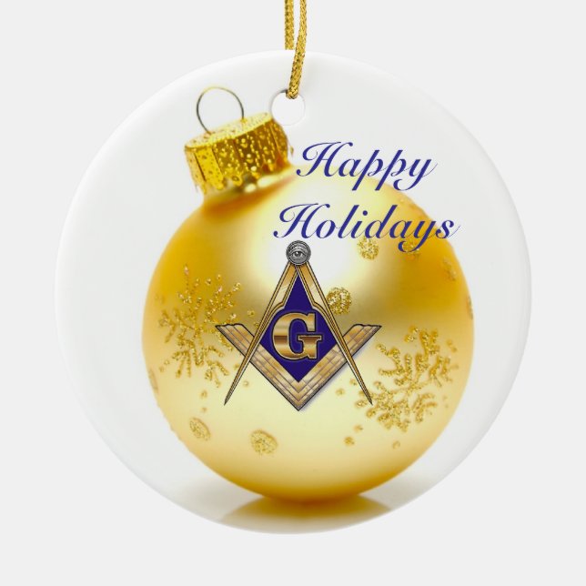 Personalise Masonic Emblem Ceramic Tree Decoration (Front)