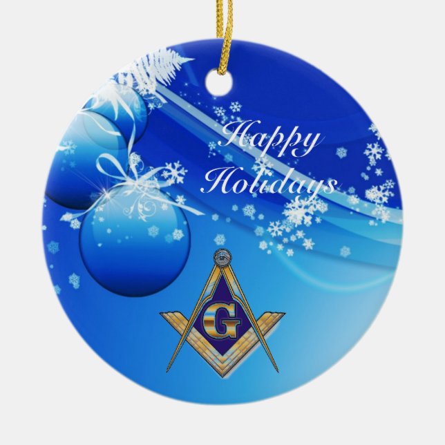 Personalise Masonic Emblem Ceramic Tree Decoration (Front)