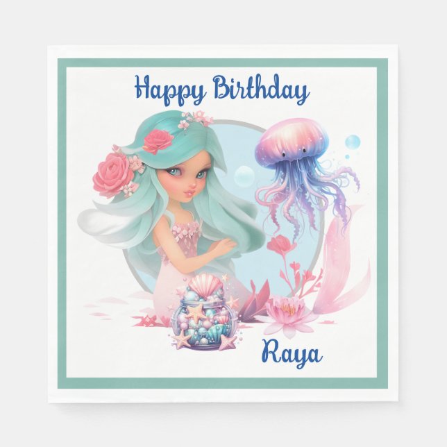 Personalise Mermaid Party  Napkin (Front)