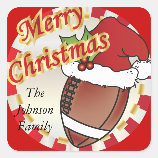 Personalise Merry Christmas Football Square Sticker (Front)