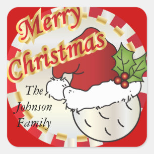 Personalise Merry Christmas Golf Ball Square Sticker