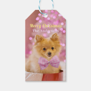 Personalise Merry Christmas & Name, Cute Dog/Tree  Gift Tags